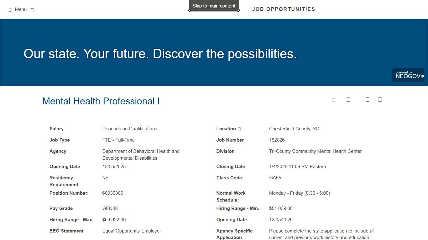 Job Opportunities Our state. Your future. Discover the possibilities.